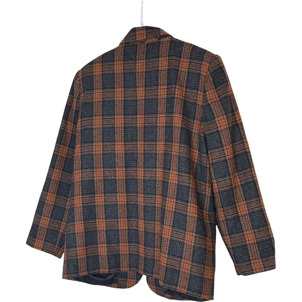 Sag Harbor Petite Vintage 90s Wool Blend Plaid Blazer Orange Brown Grey Size 10P - Picture 11 of 13